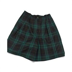 Vintage 80s Holiday‎ Plaid Shorts Wool Blend Tartan Blue Green High Rise Sz 14